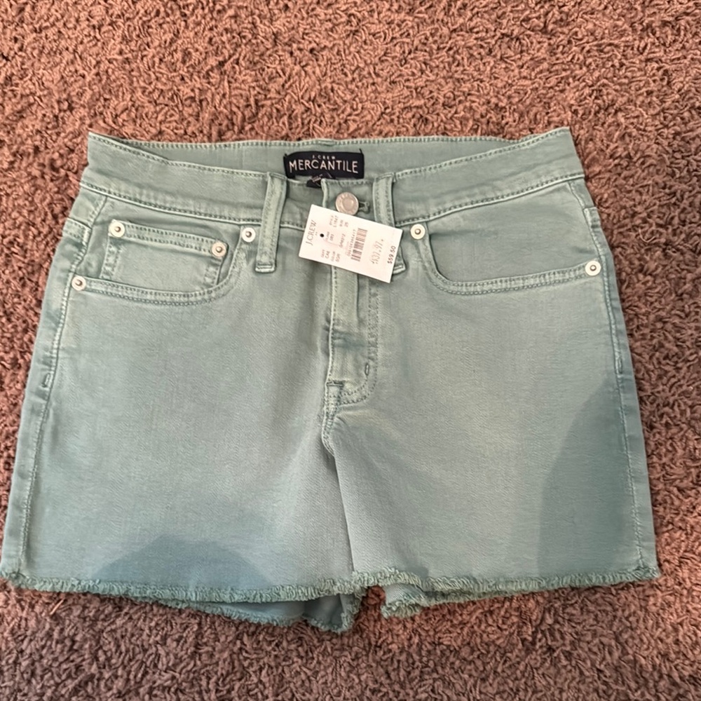 J. Crew Green Jean Shorts with Raw Hem
